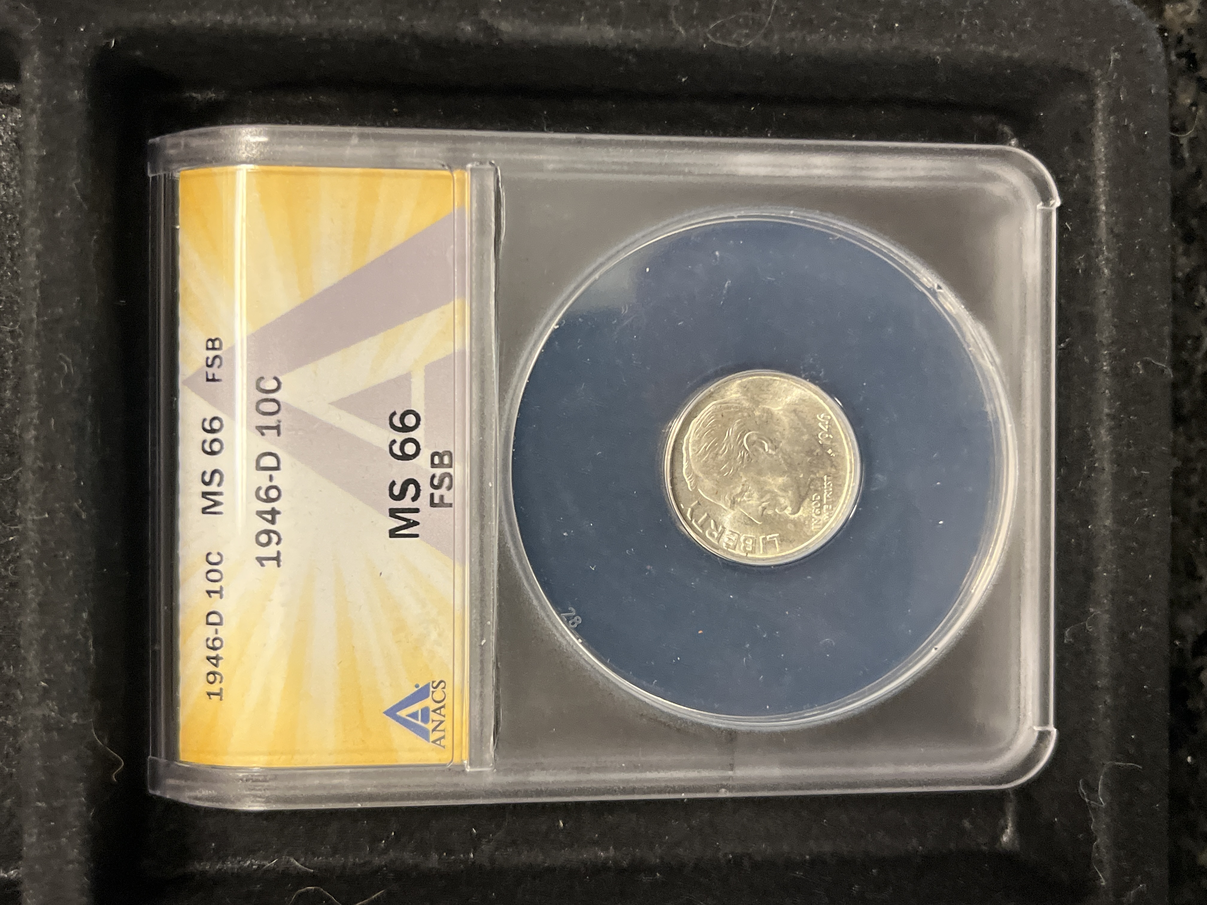 1946-D Roosevelt Dime Silver ANACS MS66FSB