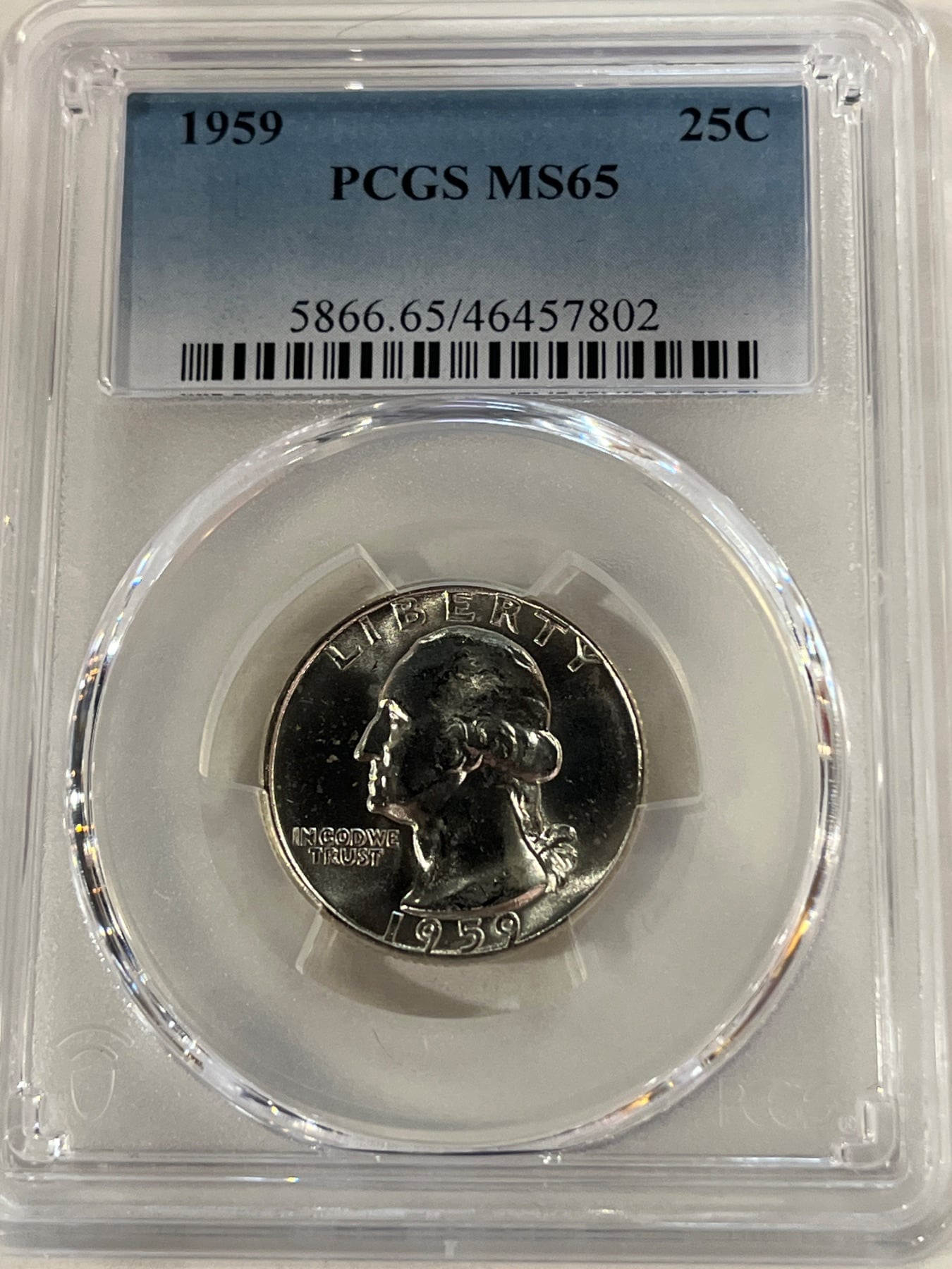 1959 WASHINGTON SILVER QUARTER PCGS MS65